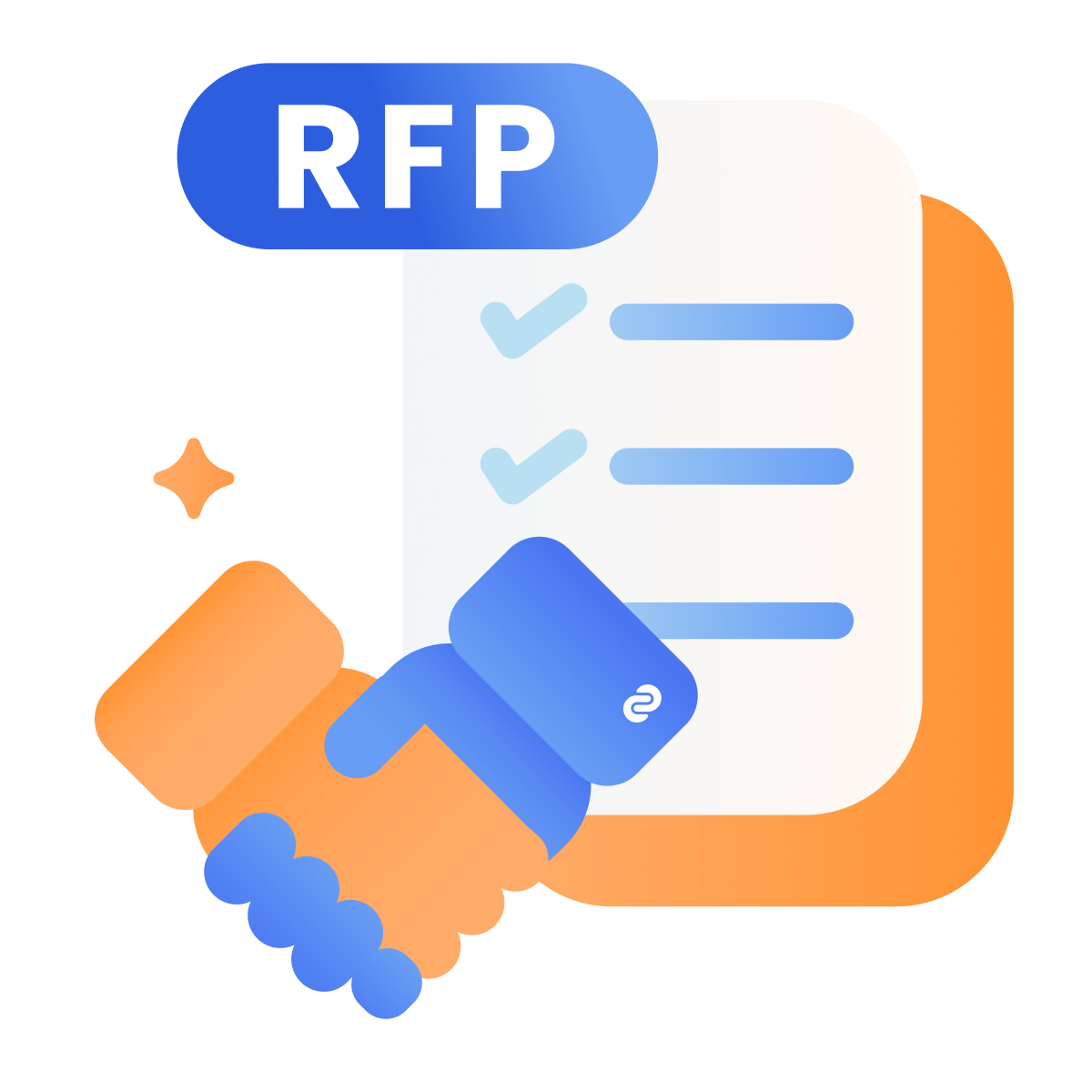RFP checklist illustration with a handshake symbolizing vendor agreement.