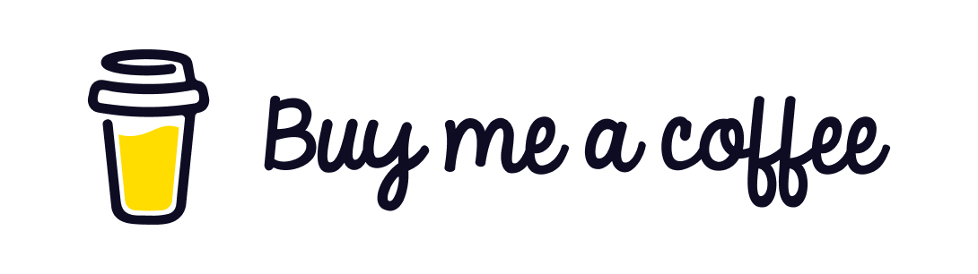 White rounded rectangle button with a yellow coffee cup icon and the text 'Buy me a coffee' in black script font.
