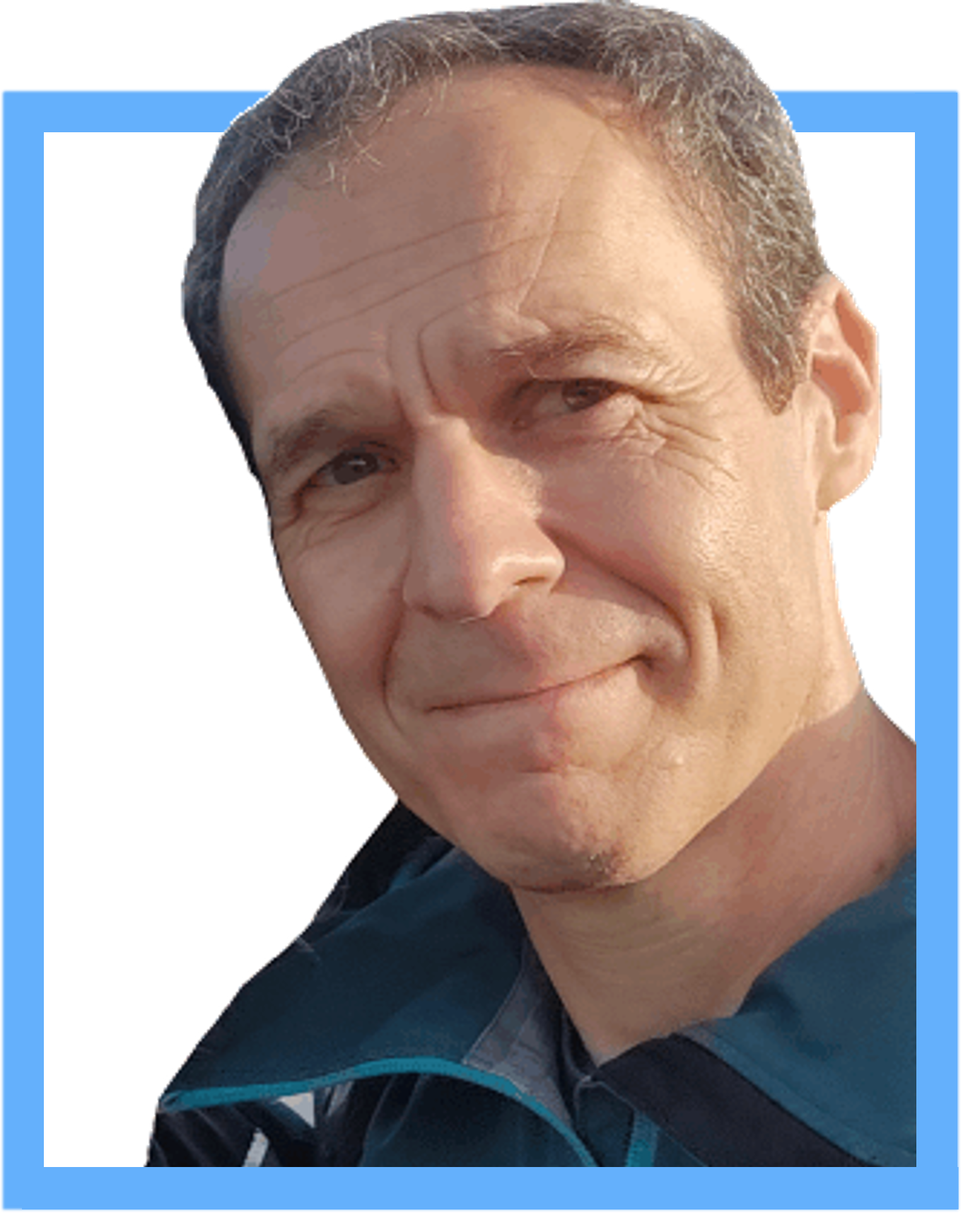 Profile photo of Founder Andres Payo, with white background and branded-coloured edges