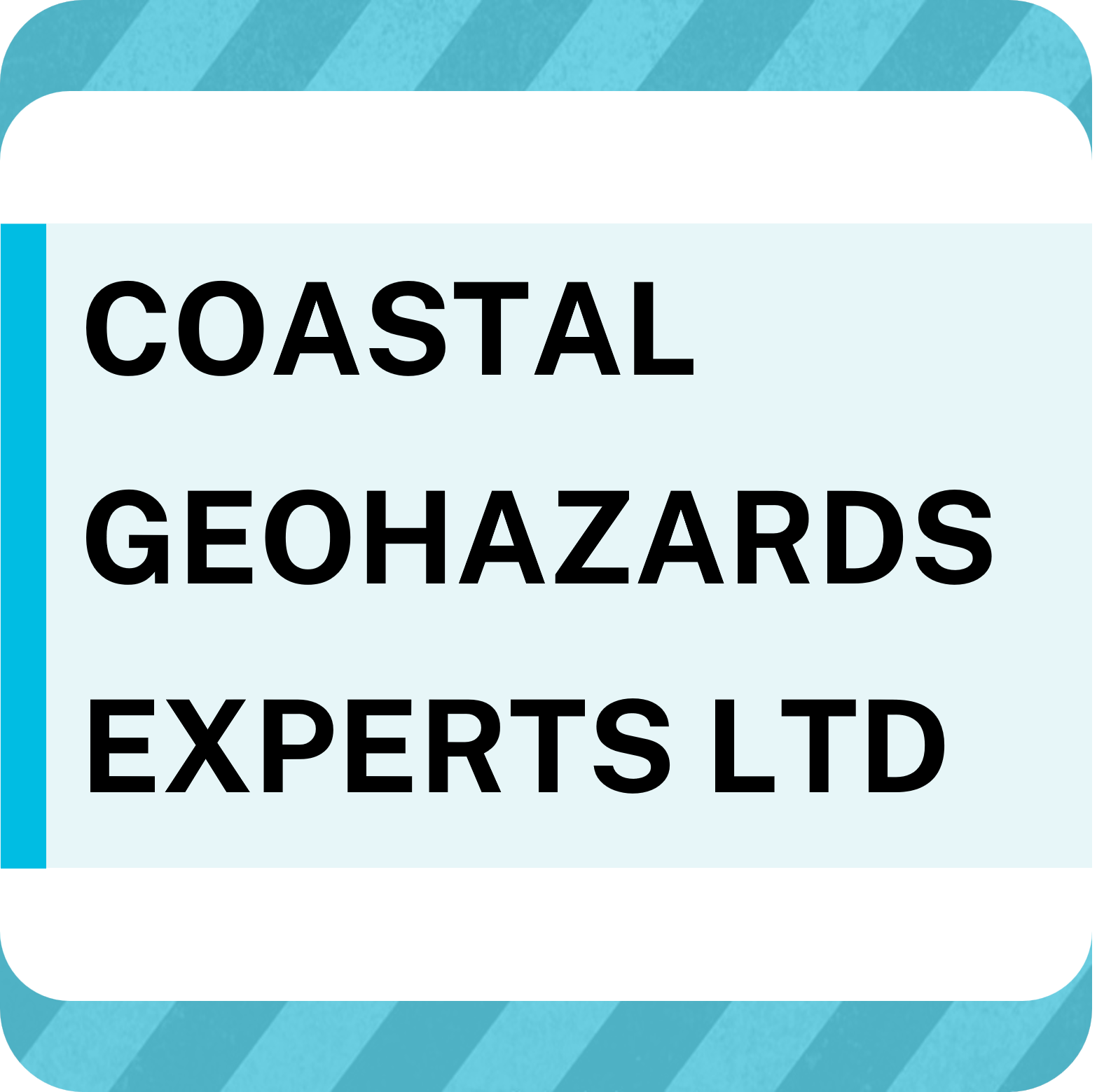 Logo with text reading Coastal Geohazards Experts Ltd on a light blue background with a turquoise vertical bar on the left.