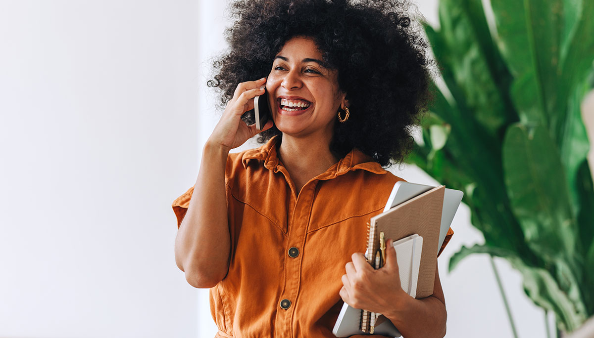 professional woman on call