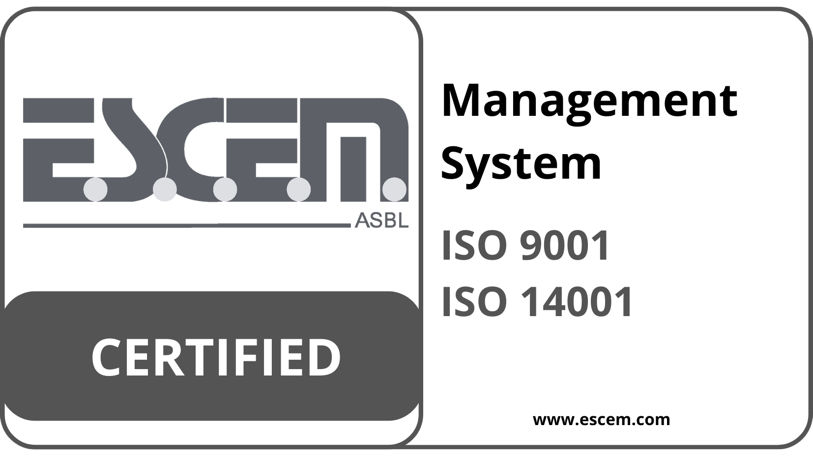 EXEN Certified Management Systems ISO 9001 and ISO 14001 logo.
