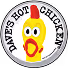 Logo with a surprised yellow chicken head in the center and the text 'DAVE'S HOT CHICKEN' curved around it.
