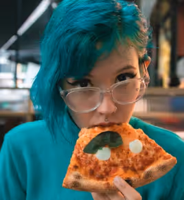 girl eating pizza