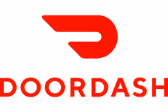 Red DoorDash logo with stylized letter D above the word DOORDASH in bold red letters.