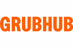 Grubhub logo in bold orange letters on white background.