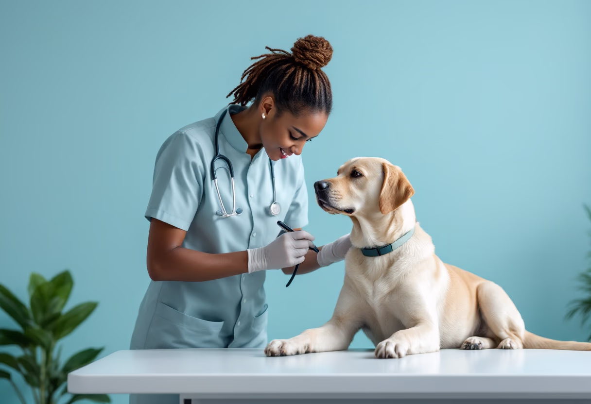 image of a veterinarian examining a dog