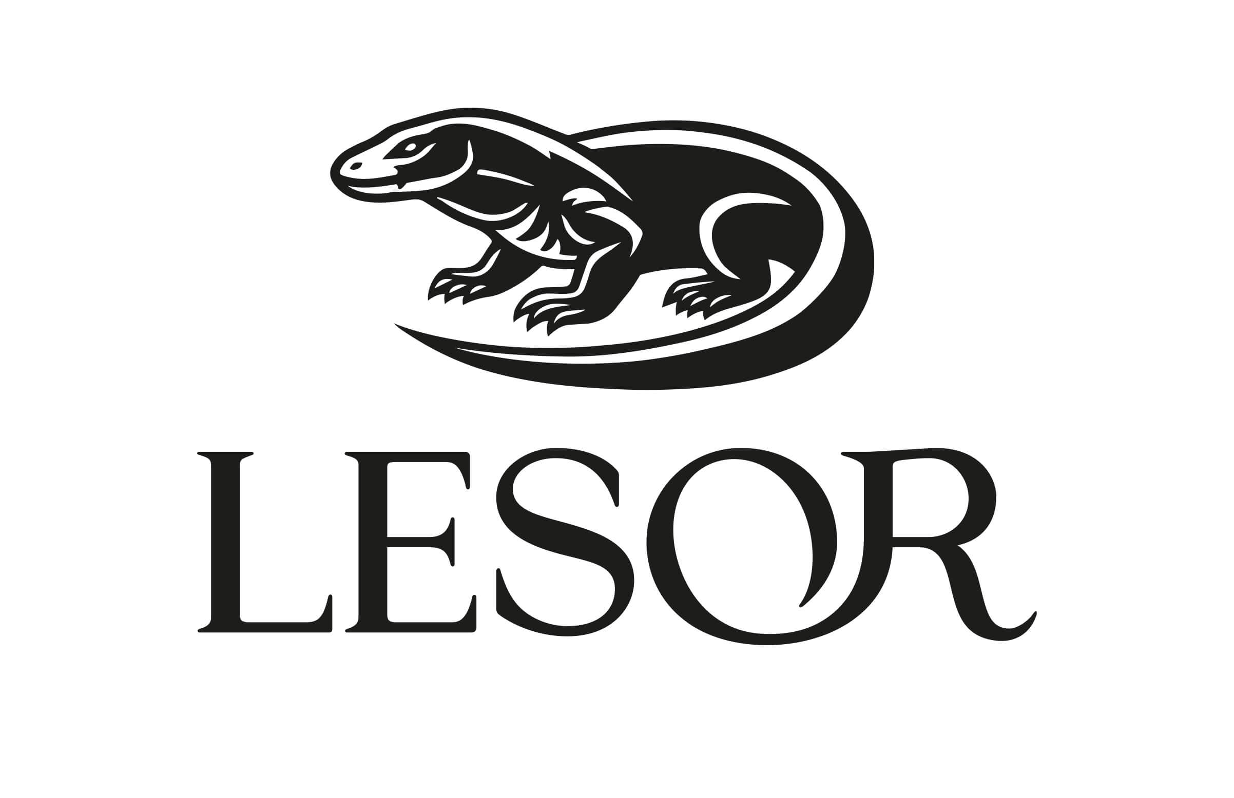 Black and white logo featuring a stylized lizard above the word LESOR in capital letters.