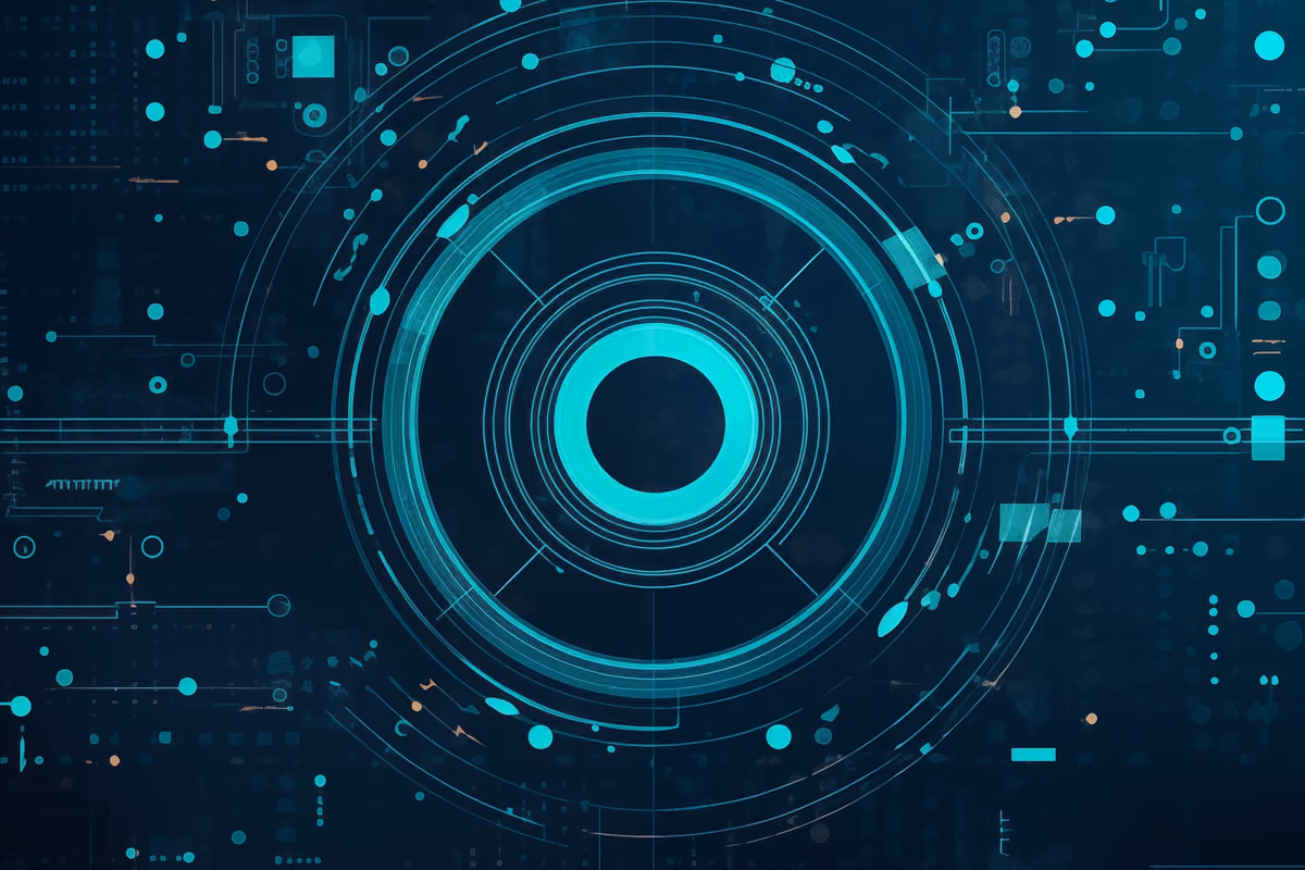 Abstract teal energy rings on a dark background
