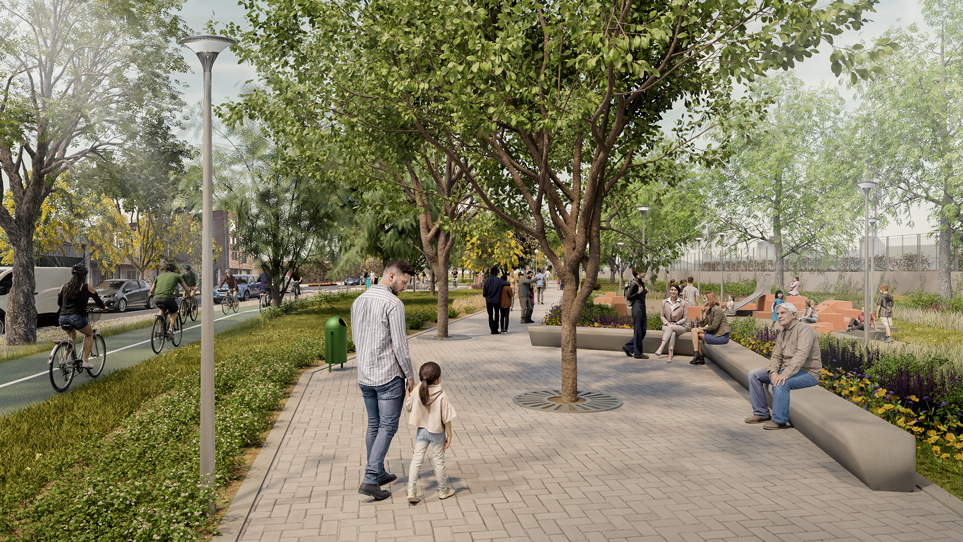 Paseo peatonal arborizado