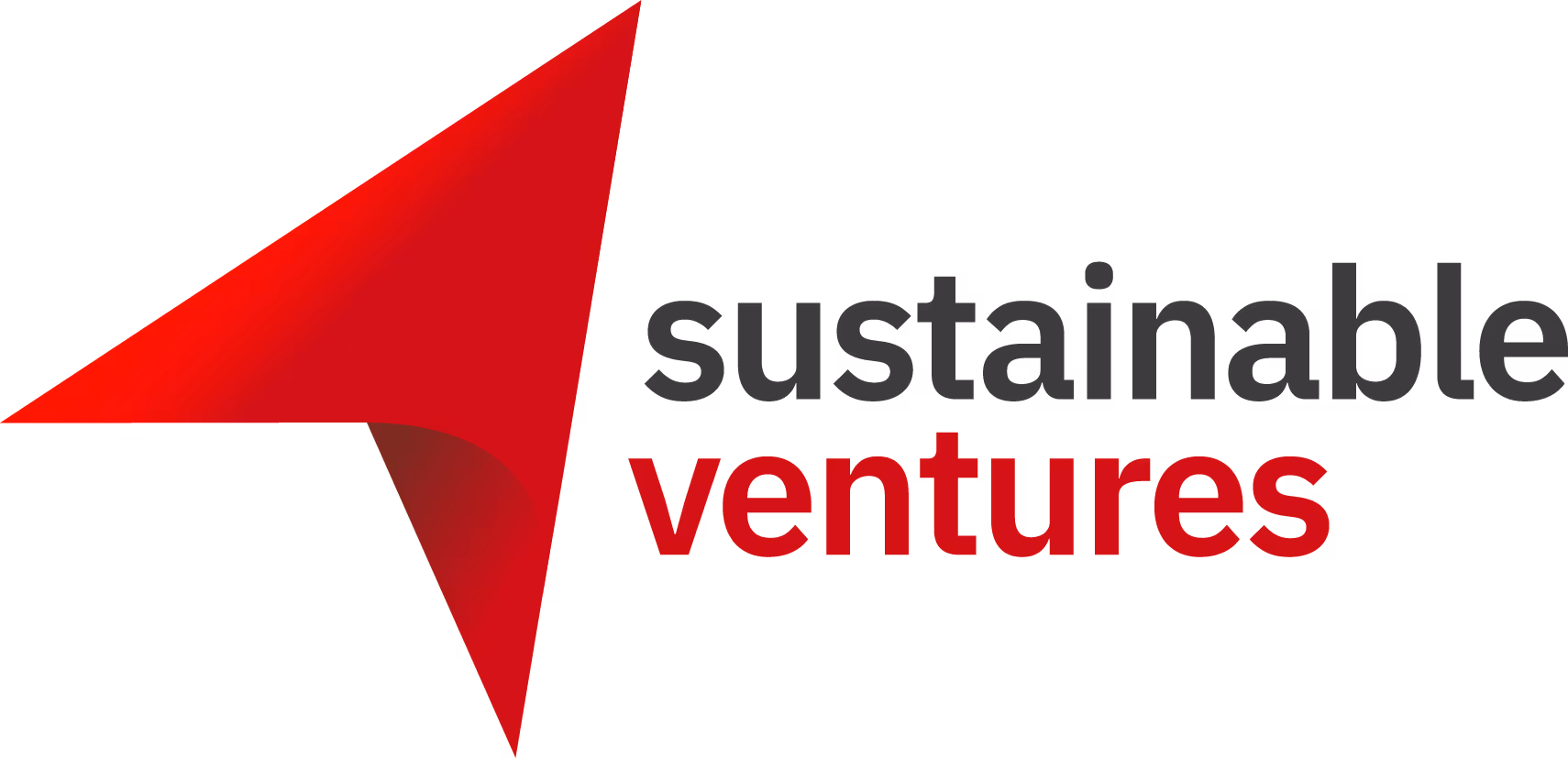 Red and gray Sustainable Ventures logo with geometric arrow design
