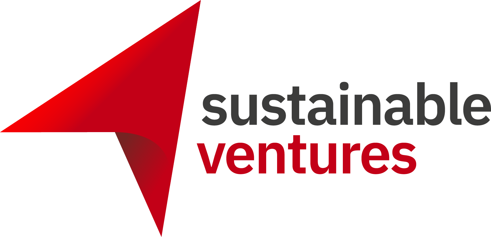 Red and gray Sustainable Ventures logo with geometric arrow design