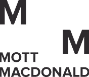 Mott MacDonald logo with stylized black and white letter M design