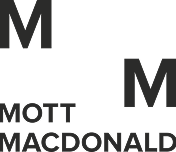 Mott MacDonald logo with stylized black and white letter M design
