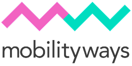 Mobility Ways logo with zigzag lines in pink and teal colors