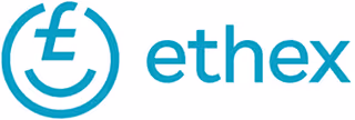 Ethex logo with a stylized pound sign and company name in teal