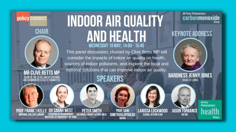 Policy Connect panel on indoor air quality and health event poster