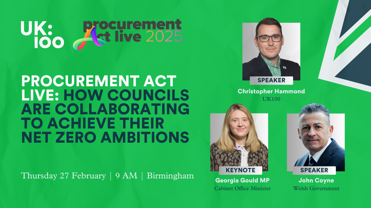 Procurement Act Live 2025 event poster with speakers on green background