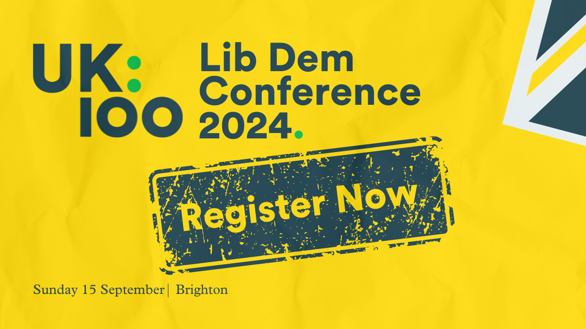 UK Liberal Democrats Conference 2024 registration poster in yellow and blue