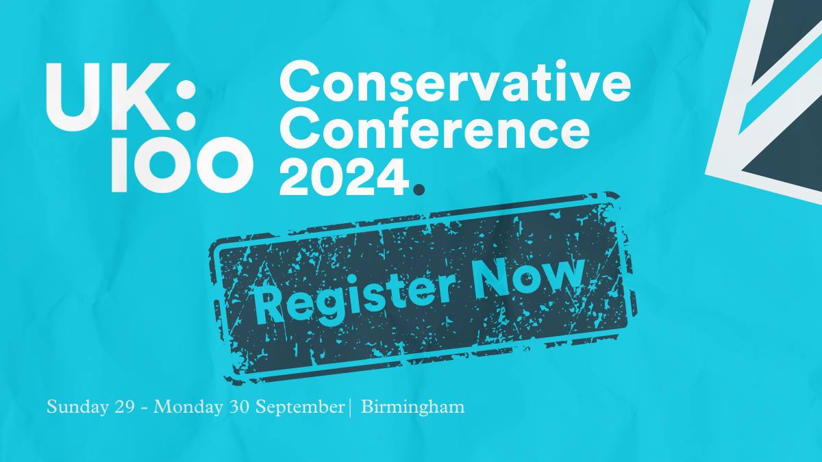 UK Conservative Conference 2024 registration poster in blue and black