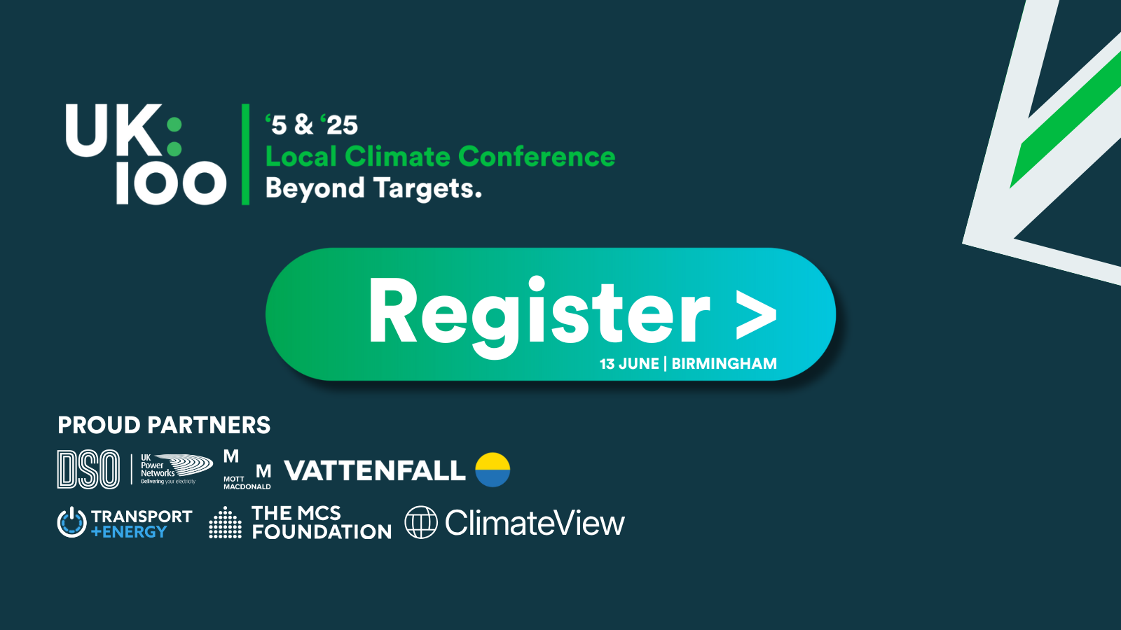 UK100 Local Climate Conference registration graphic for Birmingham event