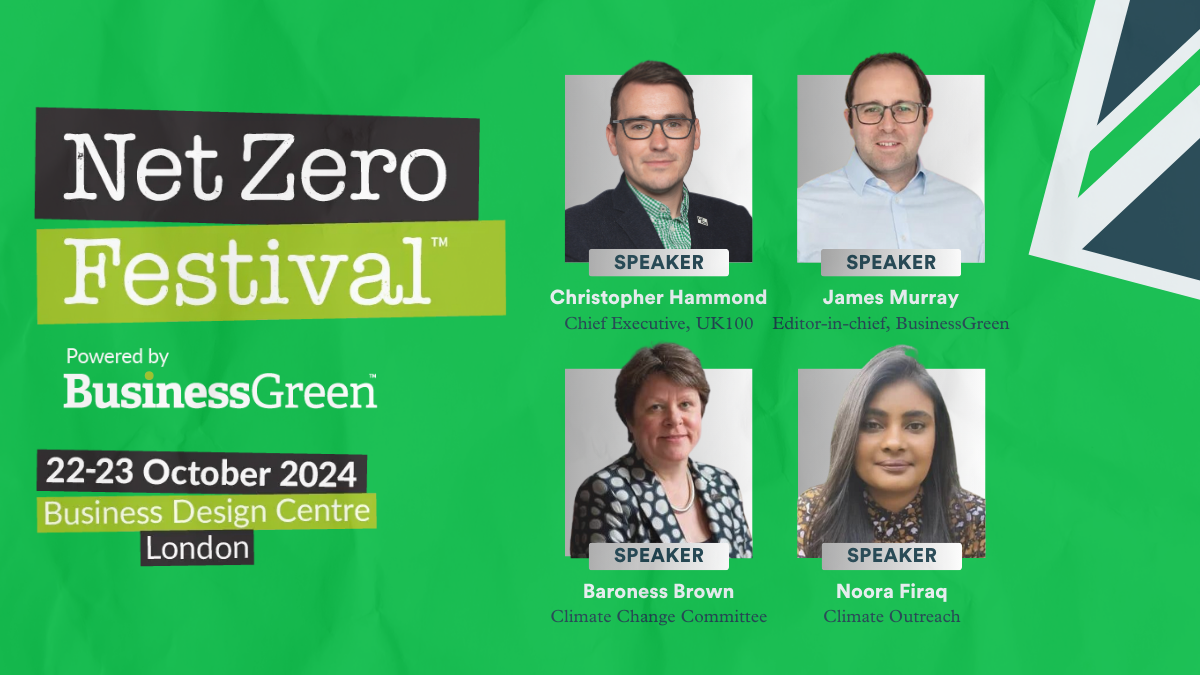Net Zero Festival 2024 poster with four speakers from business and climate sectors