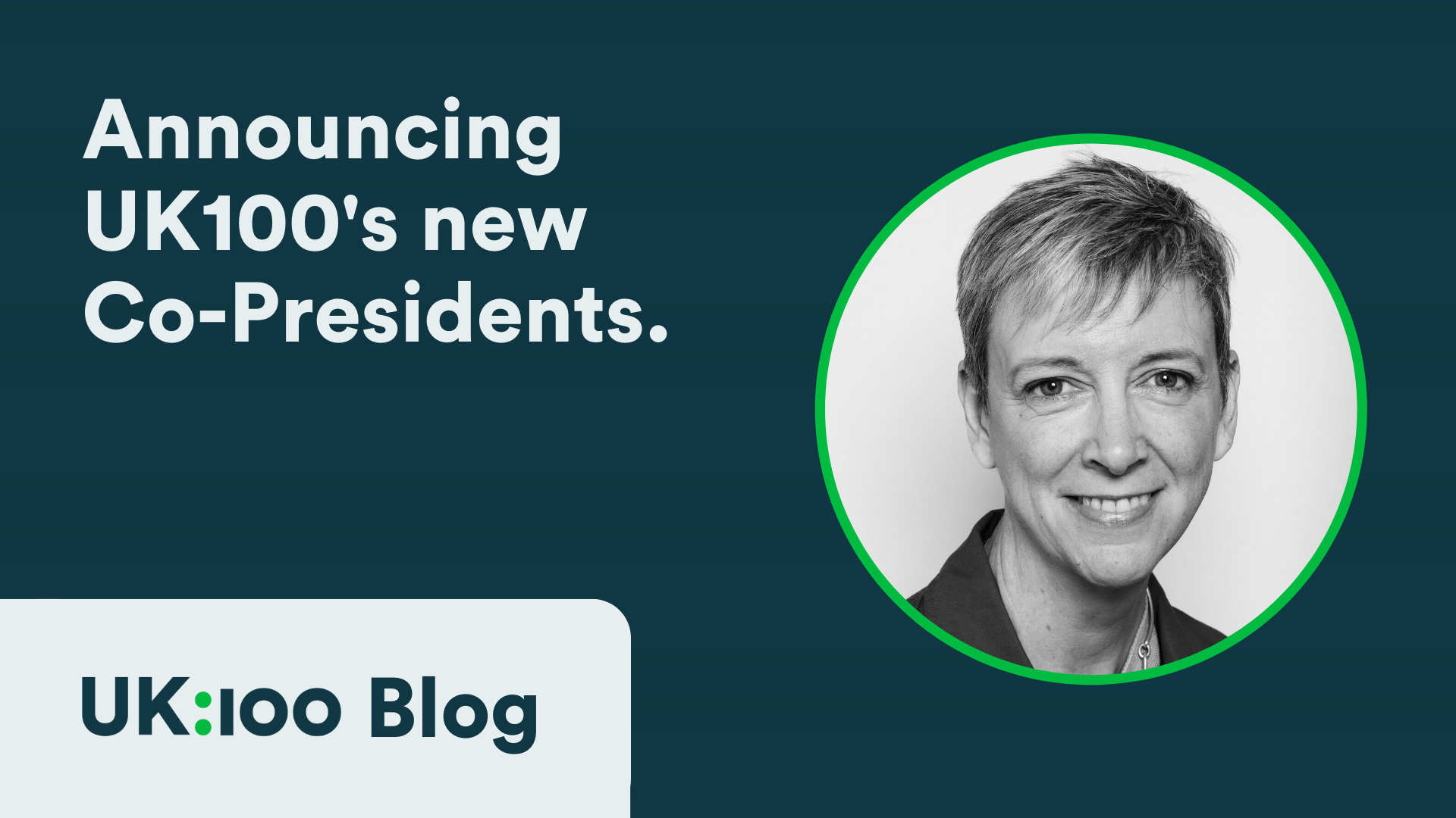 Announcement of UK100's new Co-Presidents with smiling professional headshot
