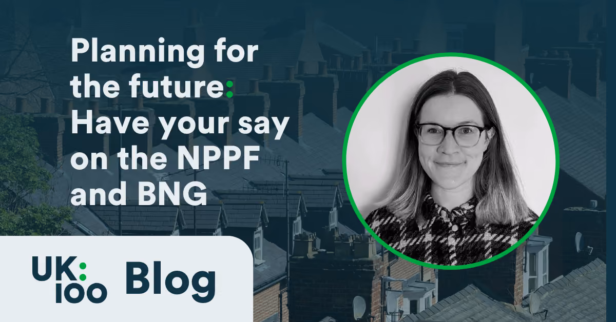 Image reading: Planning for the future - have your say on the NPPF and BNG. With a photo of the female author who has medium length hair and wears glasses.