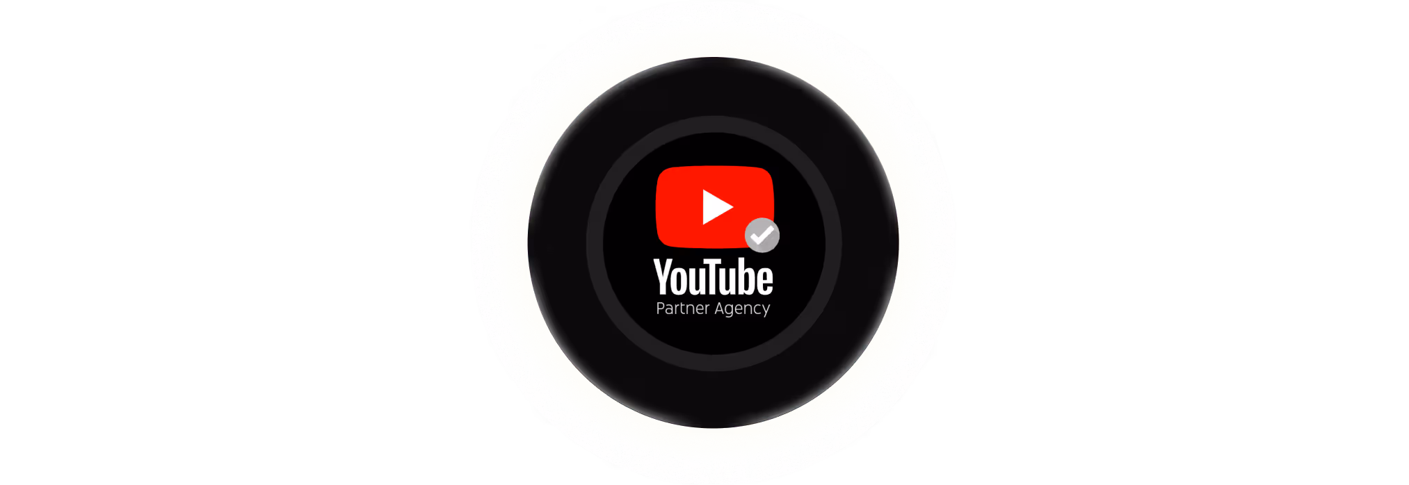 YouTube Partner Agency badge with red play button and verification checkmark.