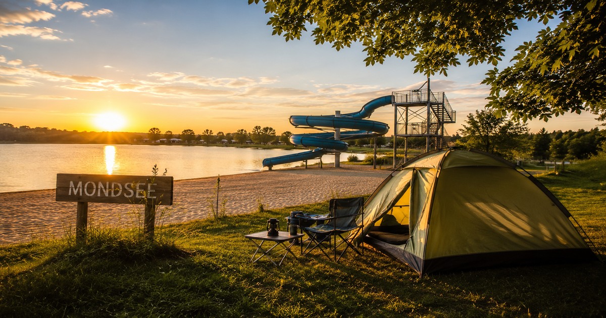 Mondsee with a Slide and Tent at Sunset