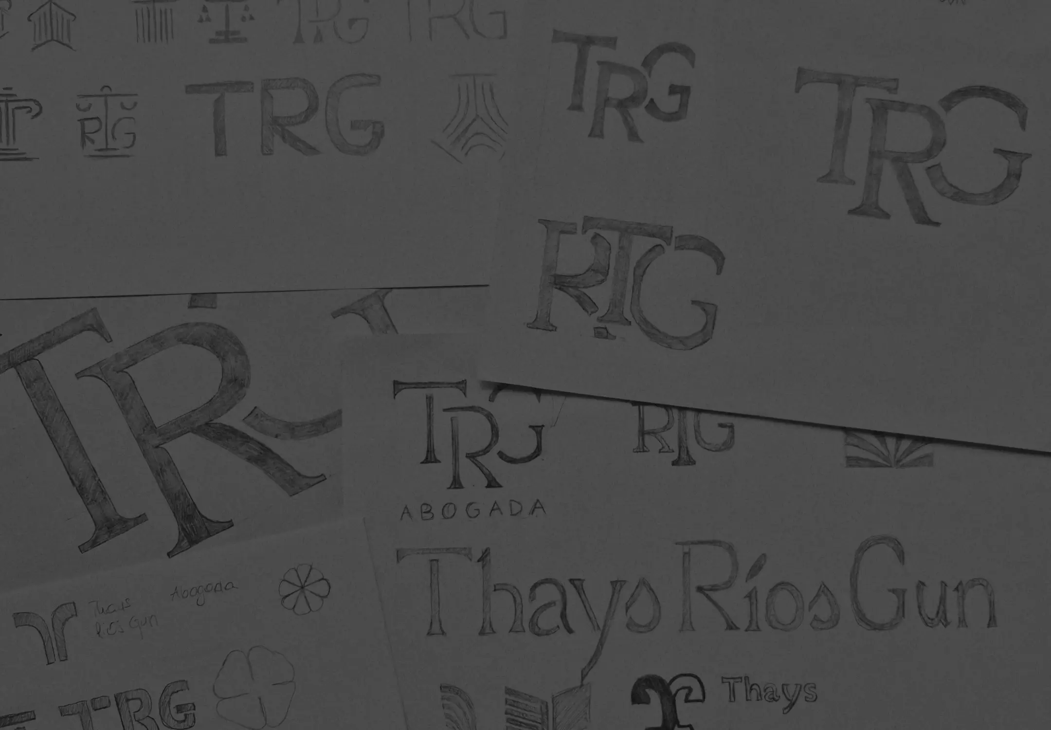 Initial pencil sketches and hand-drawn monogram concepts illustrating the authentic creative process behind a premium corporate logo design.