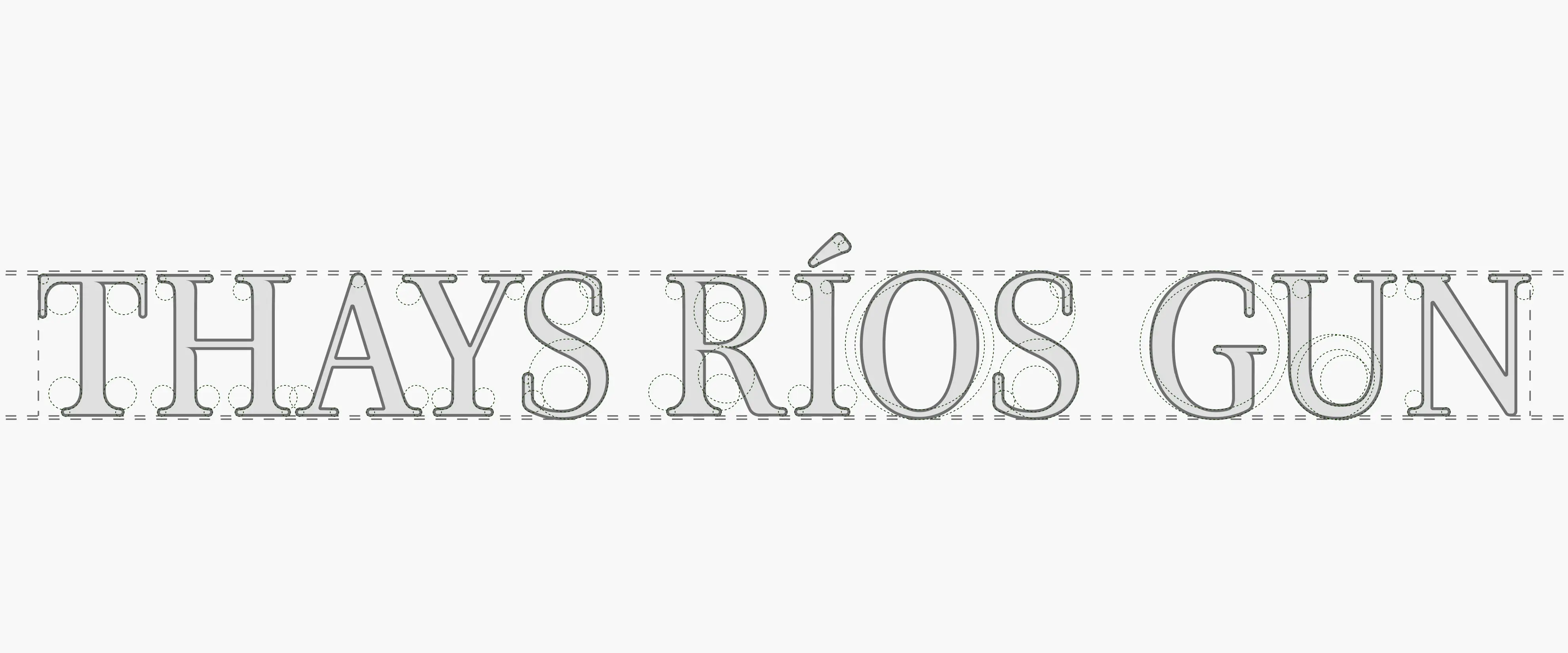 Custom typography vector geometry for the Thays Rios Gun wordmark illustrating professional letter construction and premium corporate branding metrics.