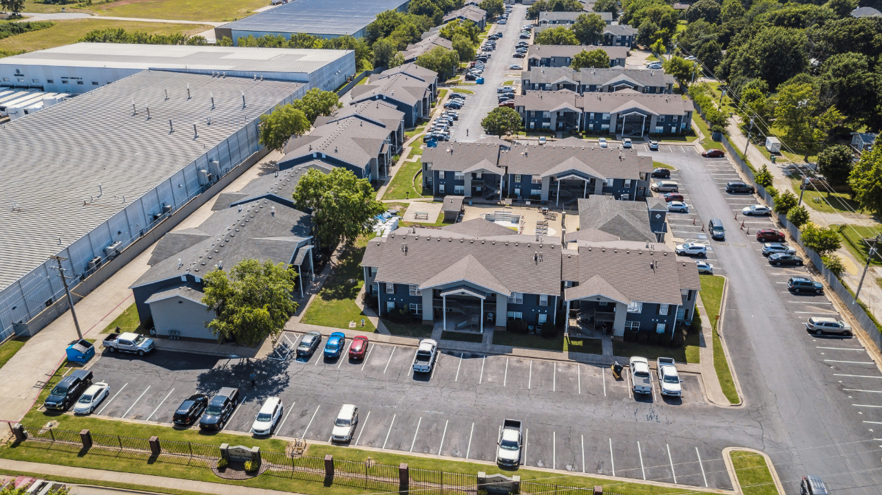 exterior drone shot of 412 Crossing