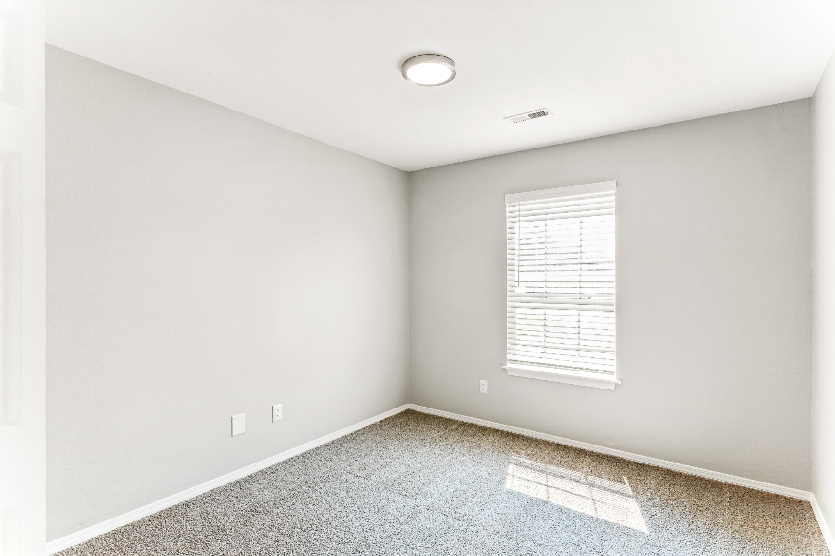 Bedroom with carpet and window