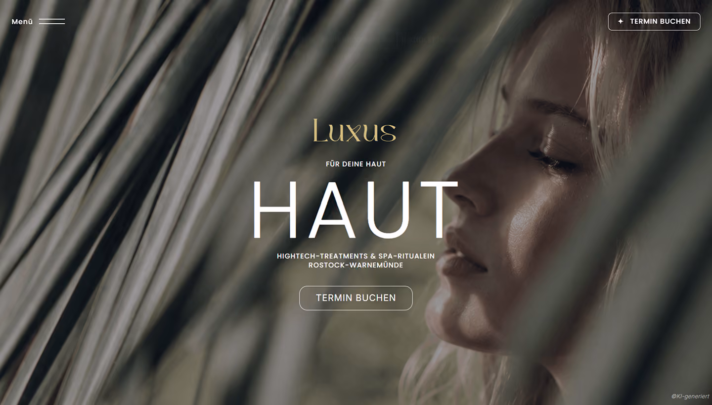 Hero-Bereich der Website von Makelloos Institut Kosmetik mit dem Titel „Luxus für deine Haut“
