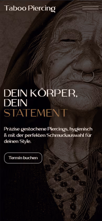 Mobile Ansicht der Startseite von Taboo Piercing