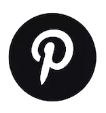 Pinterest logo with white stylized 'P' on a black circular background.