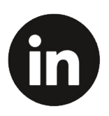 LinkedIn social media icon with white 'in' letters inside a black circle.