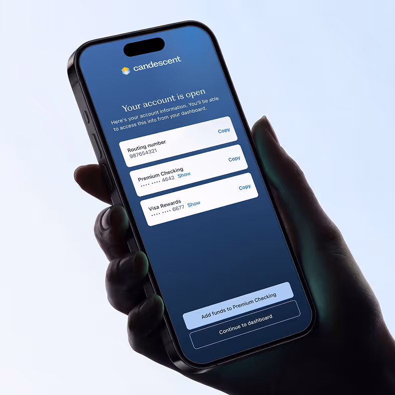 Candescent digital banking account opening dashboard feature highlight
