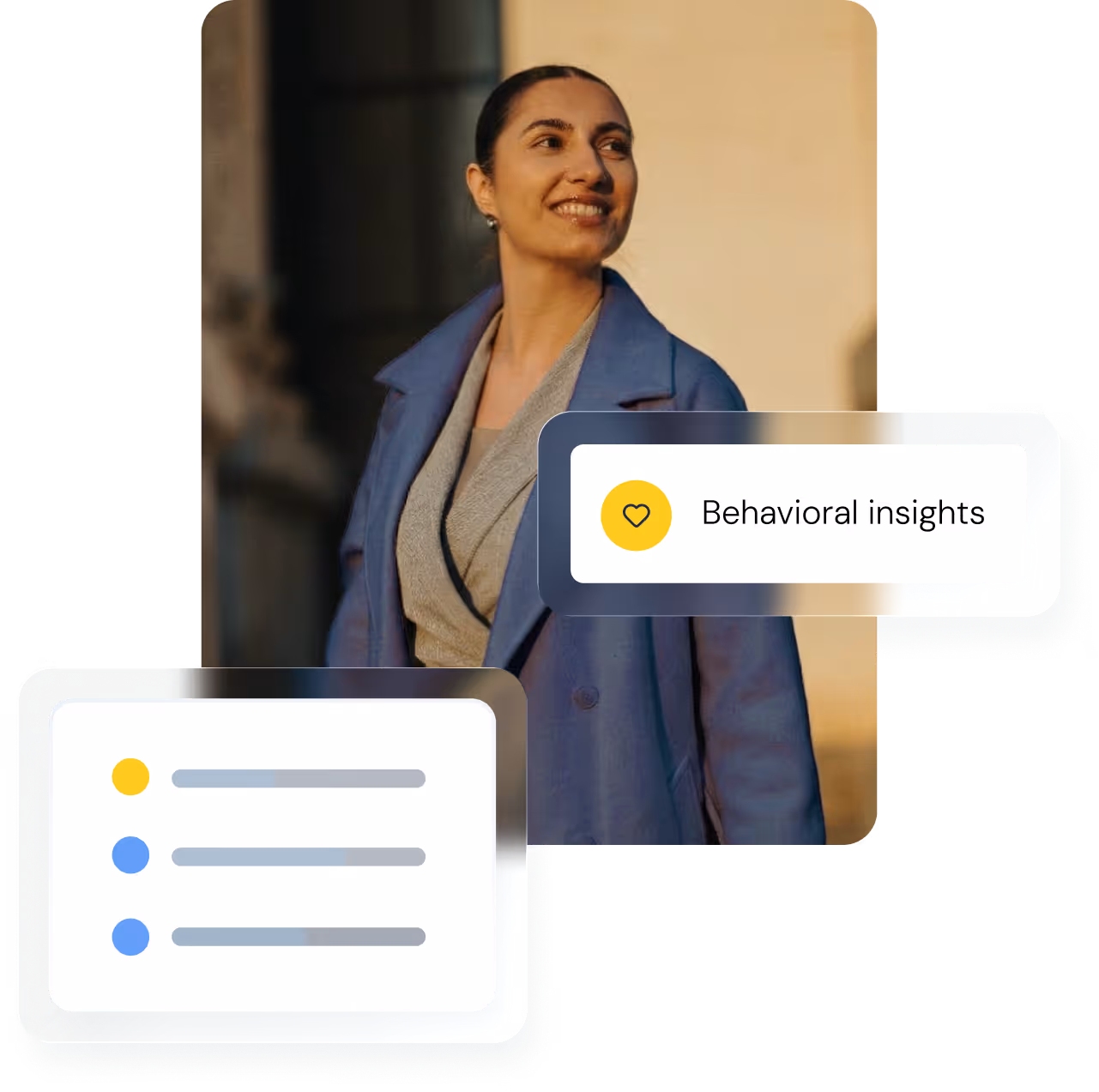 A woman smiling with additional Candescent software highlights