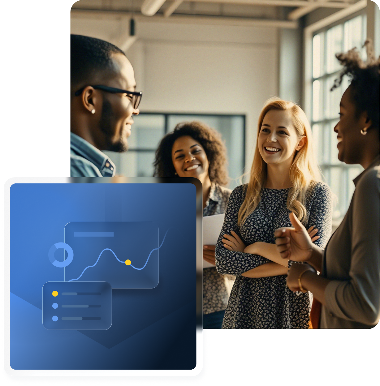 Four employees conversing while standing