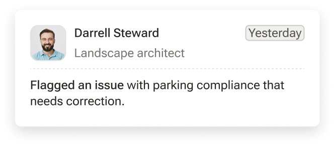 landscape architect, flagged an issue with parking compliance that needs correction, posted yesterday.