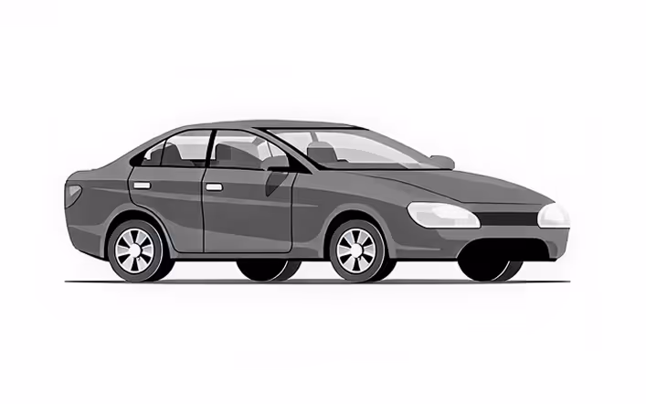 Gray four-door sedan car illustrated from a side front angle on a white background.