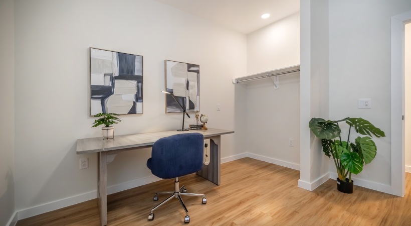 Staged desk in a room