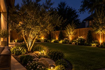 garden at night with lights