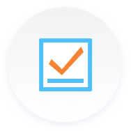 An check mark in a box in a circular frame