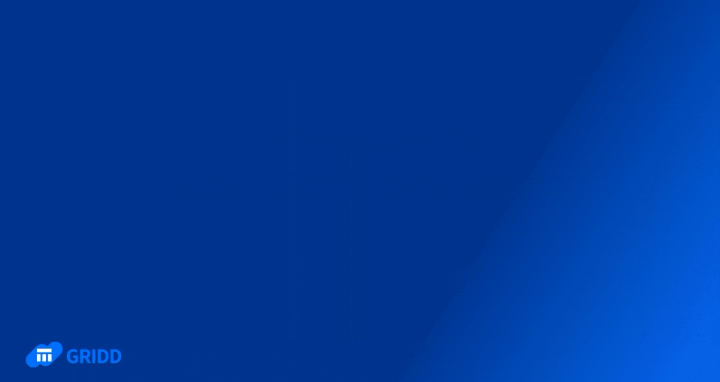 Animated graphic showing data flow from a magnifying glass to a smartphone screen labeled 'GRIDD'.