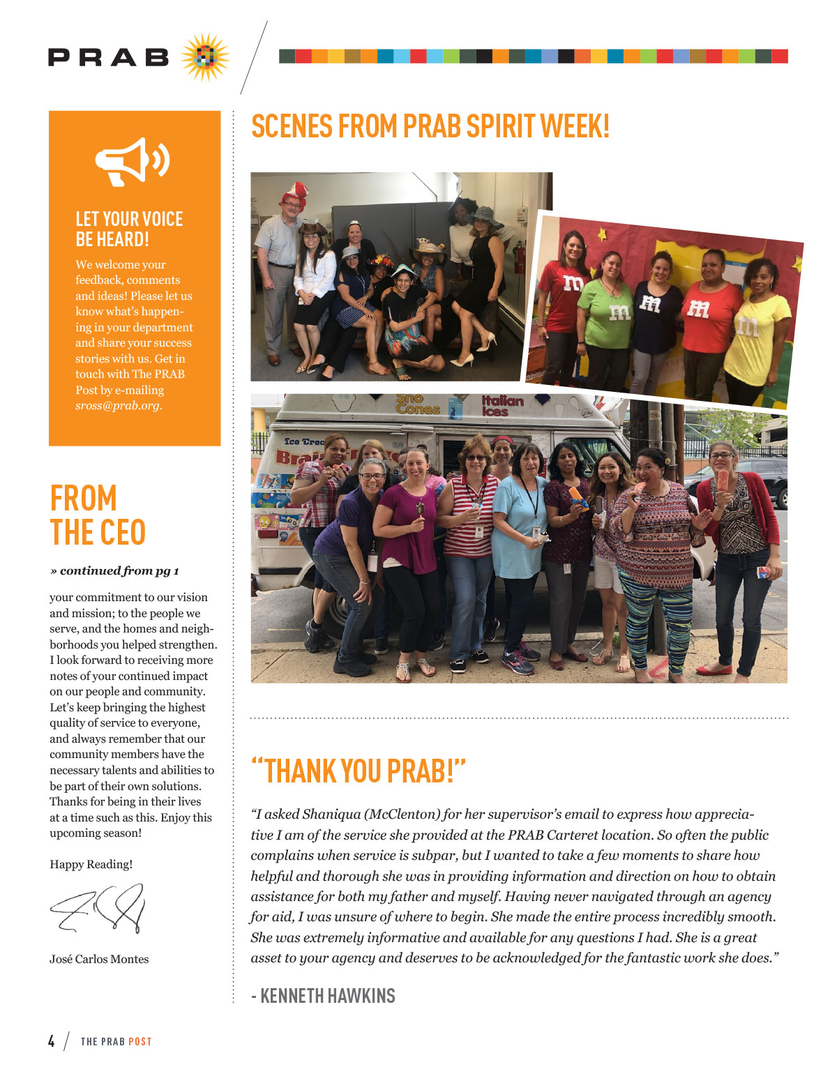 PRAB staff newsletter page