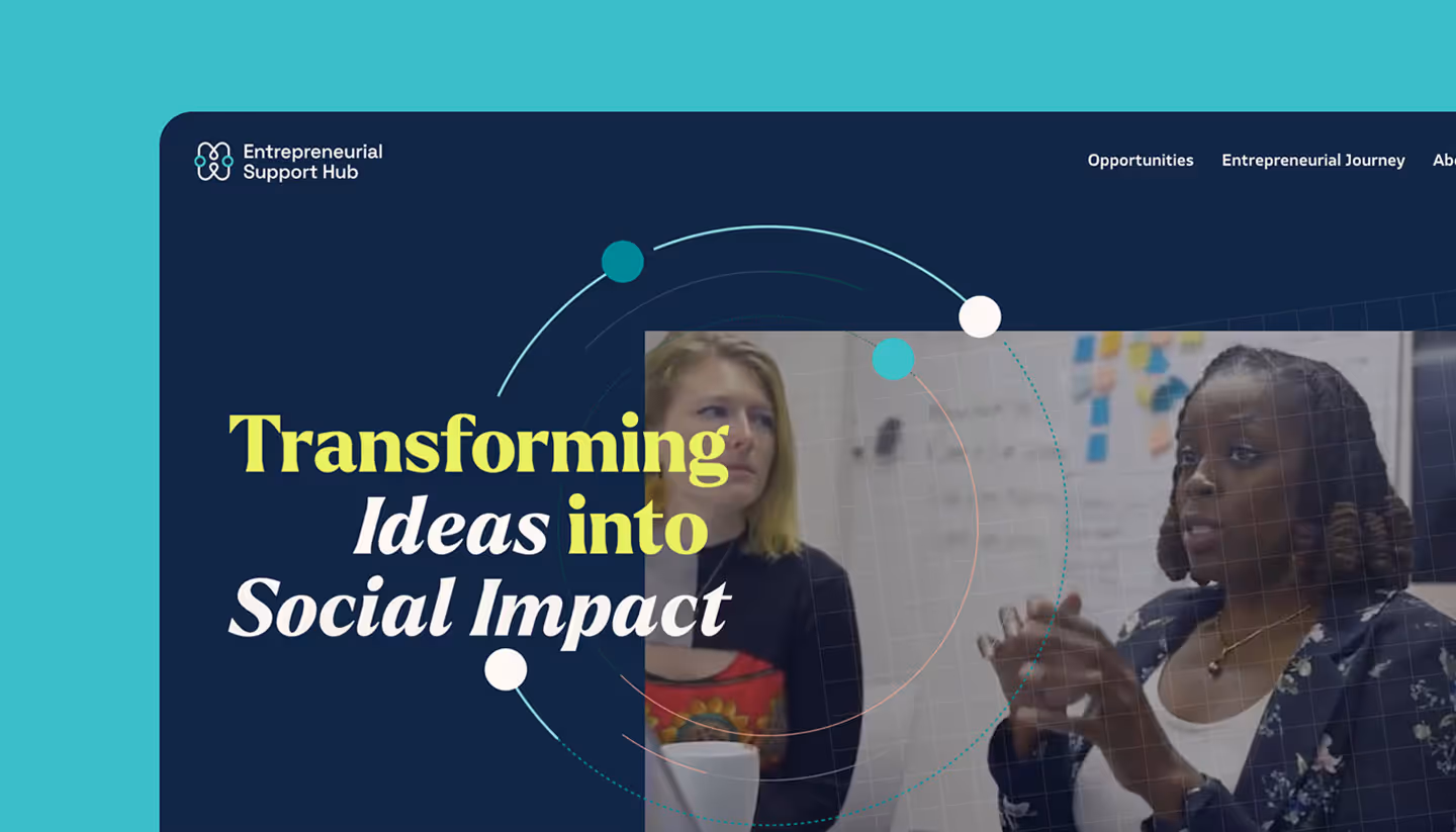 Entrepreneurial Support Hub web design featuring social impact messaging