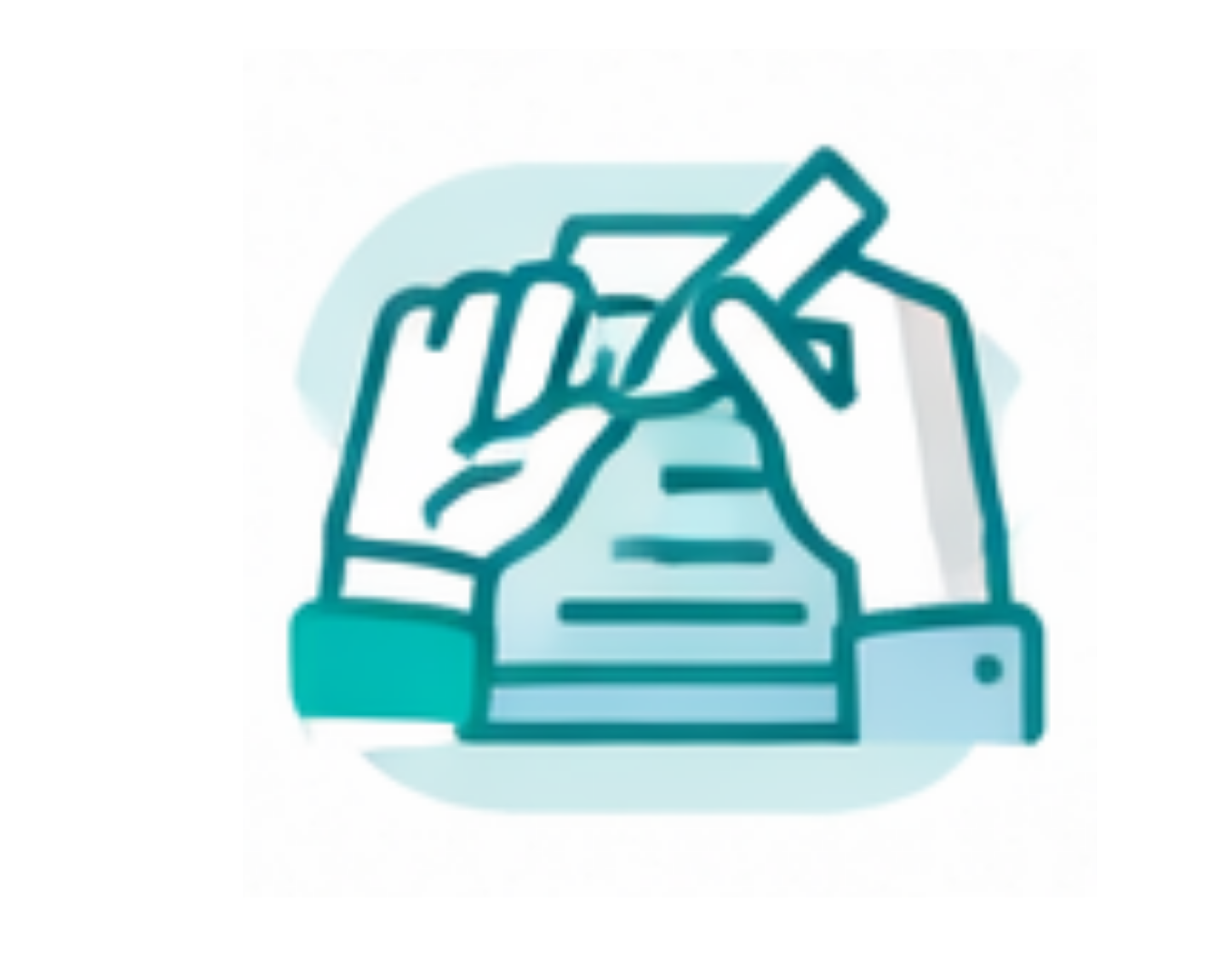 Icon of hands working on documents representing hands-on execution of medical device submissions and QMS documentation.